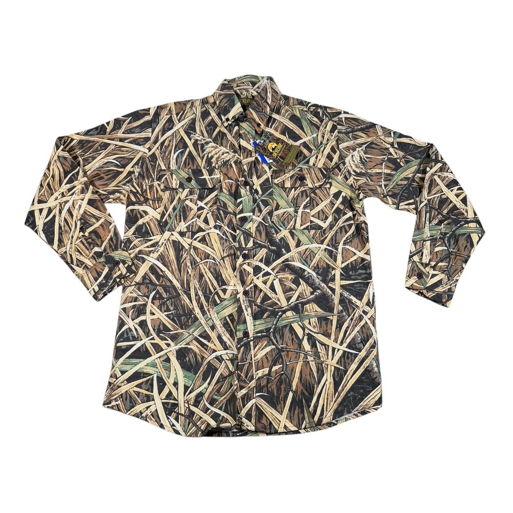 Vintage Skyline Camo Shirt Medium Green Button Down Long Sleeve Jacket Outdoor